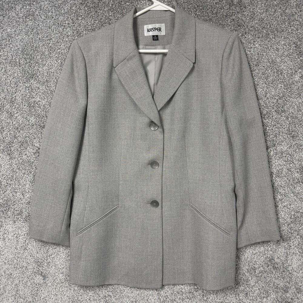 Kasper Blazer 14 Three Button Lined Suit Jacket Career Office Chic Classic